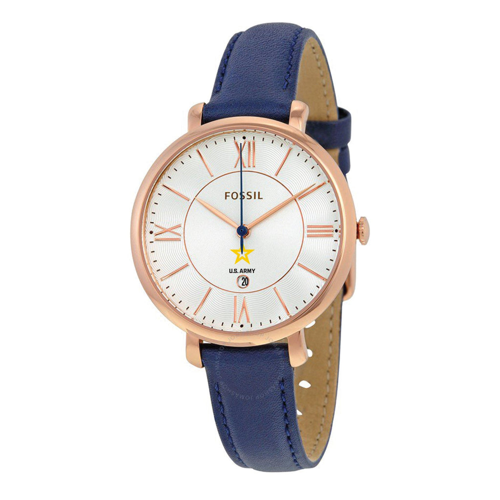 Army Star Ladies Fossil Navy Leather Strap Watch (Navy)