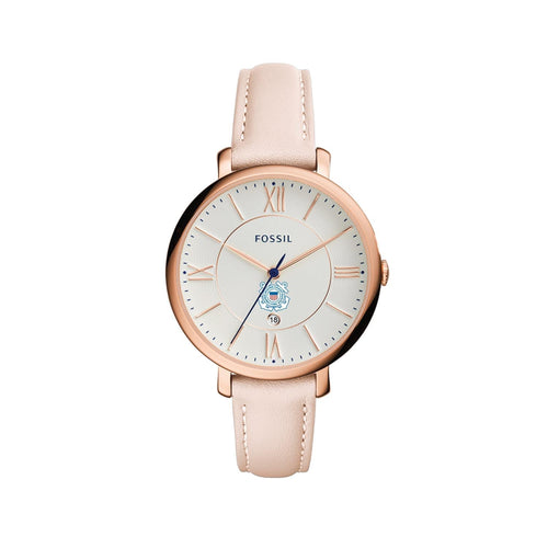 Coast Guard Seal Ladies Fossil Blush Leather Strap Watch (Blush)