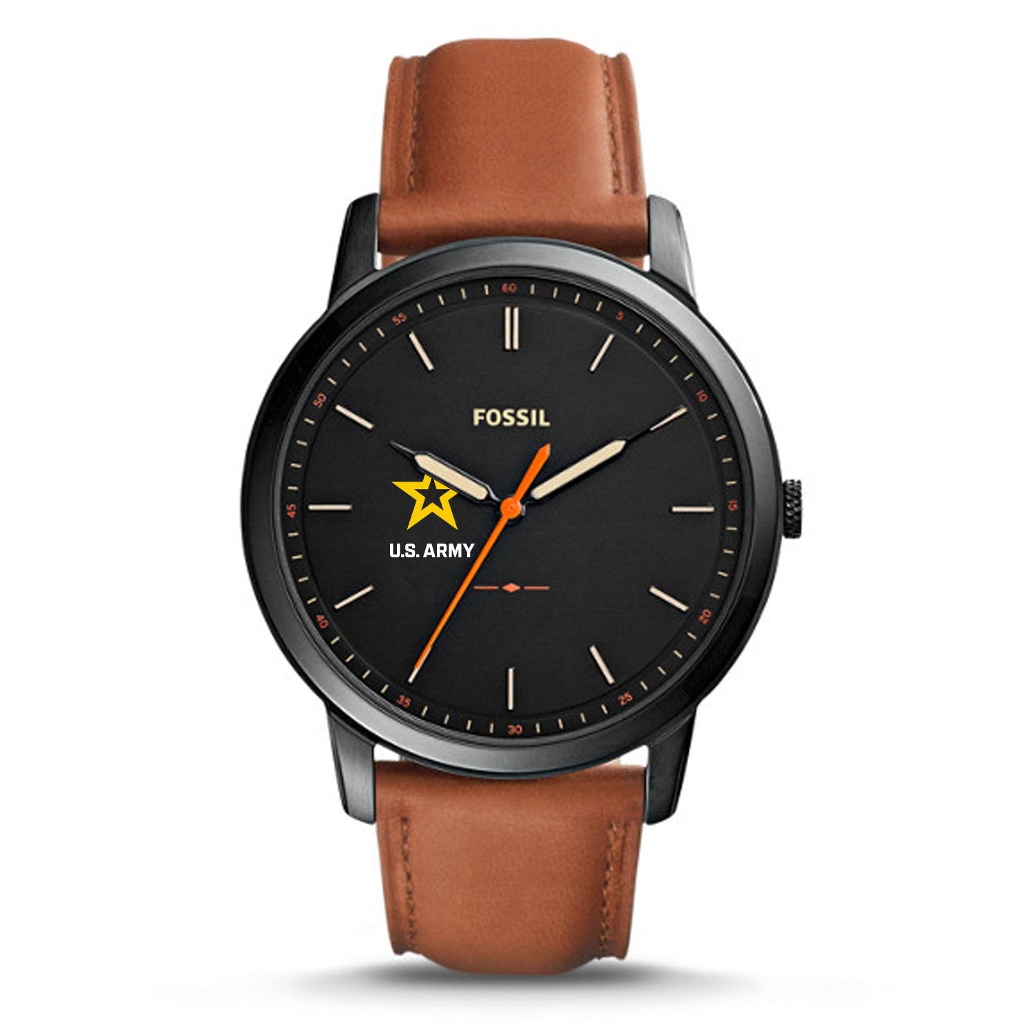 Army Star Men's Fossil Leather Strap Watch (Black)