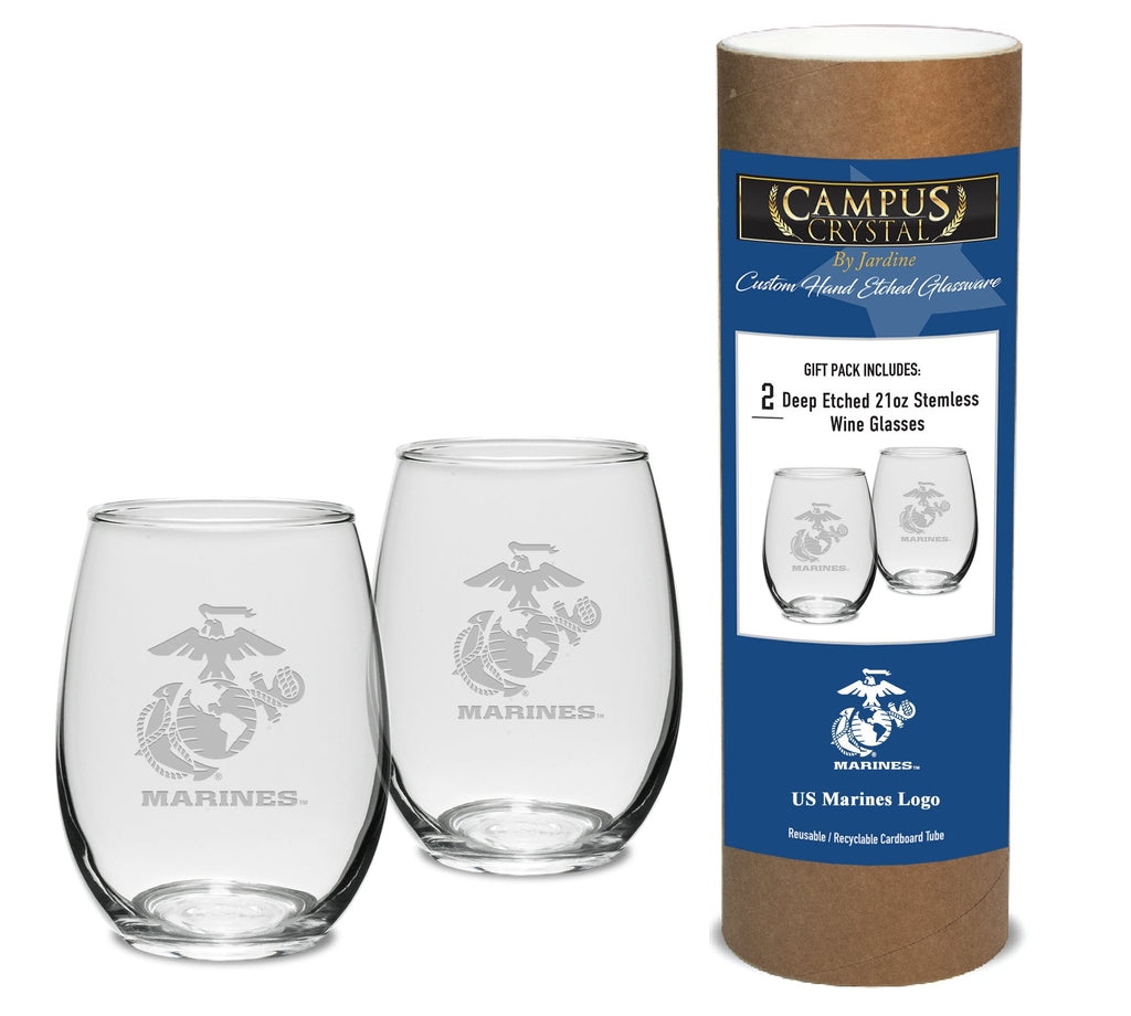 Marines EGA Set of Two 21oz Stemless Wine Glasses (Clear)