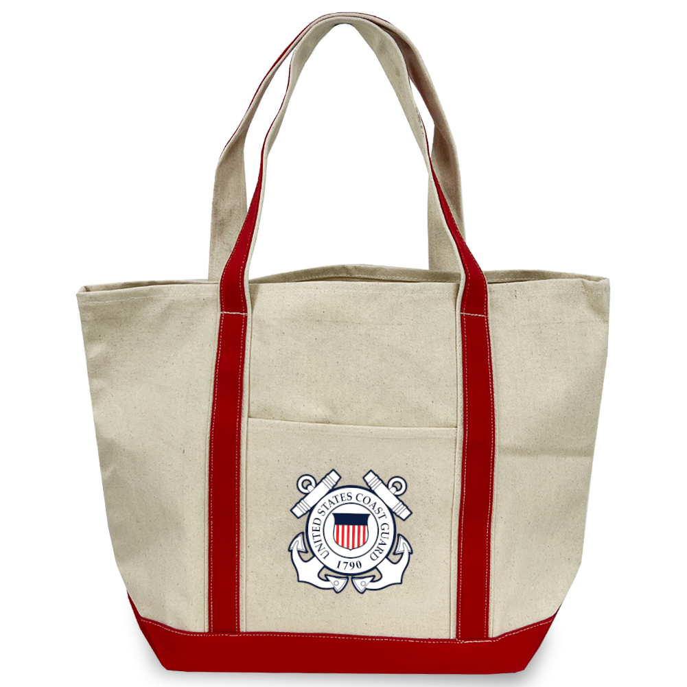 Coast Guard Seal Classic Natural Canvas Tote (Natural/Red)