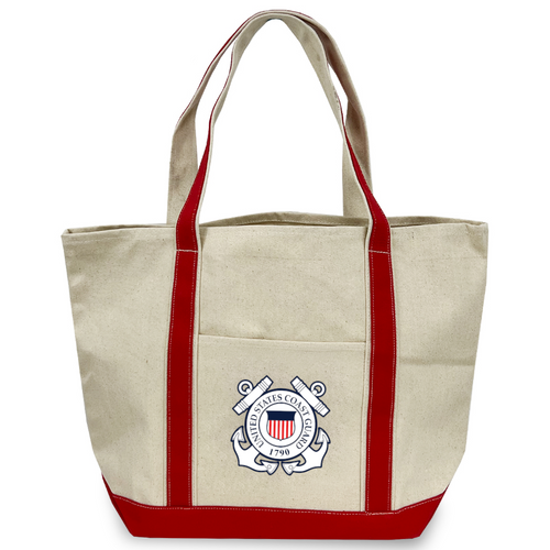 Coast Guard Seal Classic Natural Canvas Tote (Natural/Red)