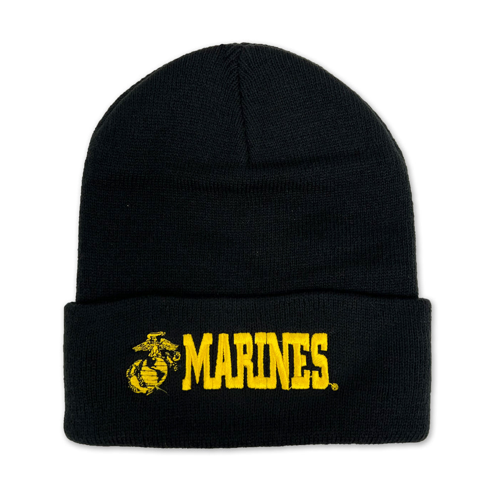 Marines EGA Emblem Cuffed Knit Beanie (Black)