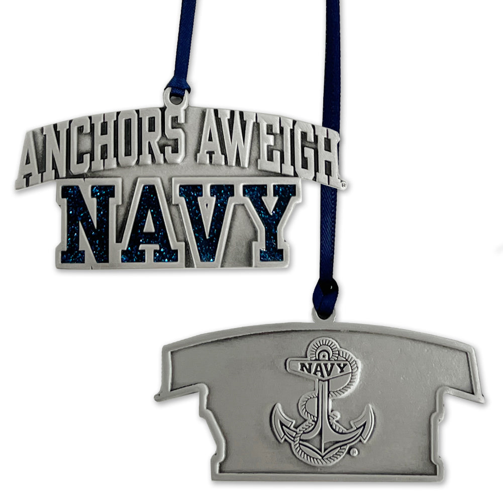 Navy Anchors Aweigh Pewter Ornament