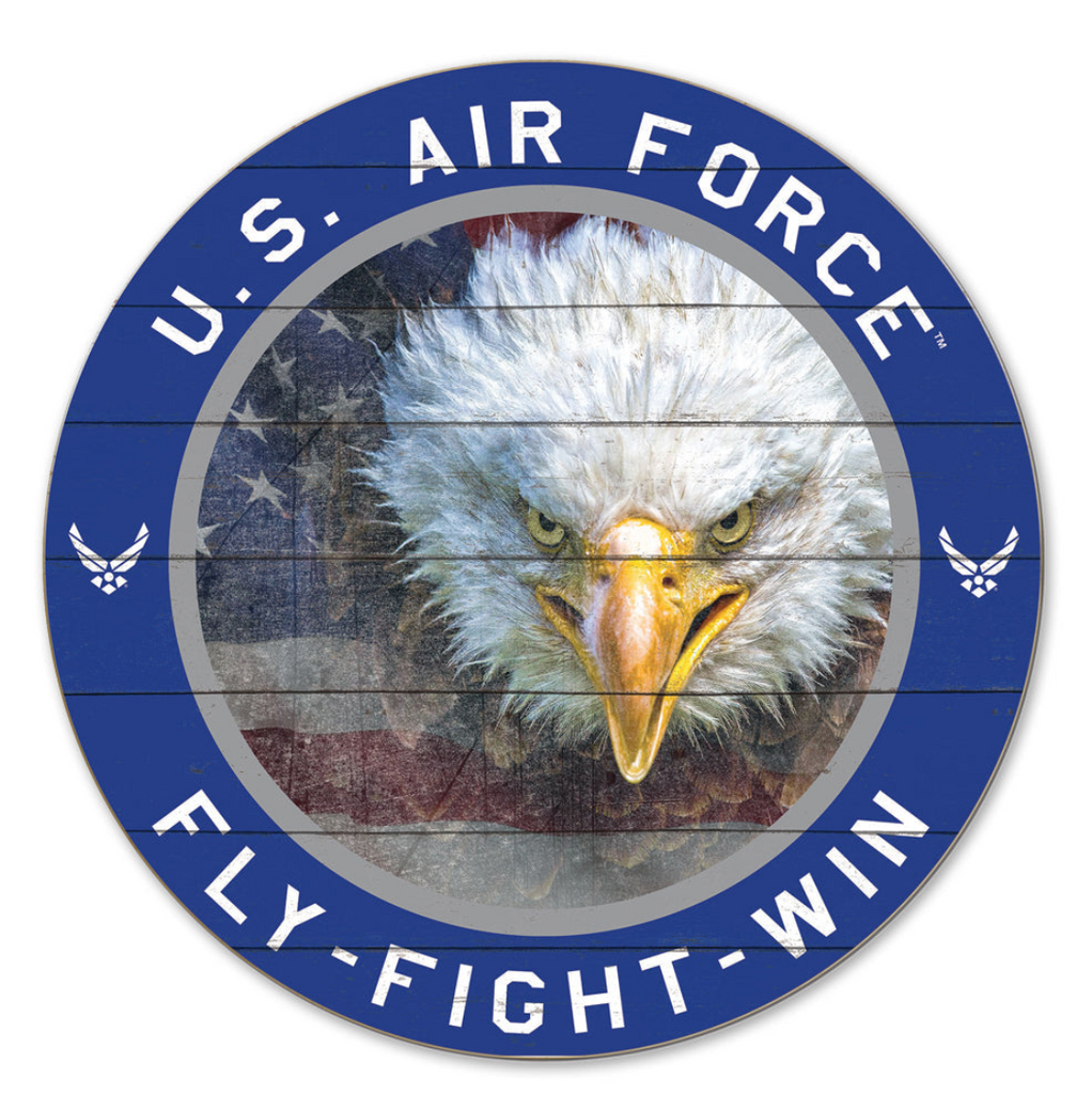 Air Force Flag With Eagle Indoor Wood Circle Sign (20x20)