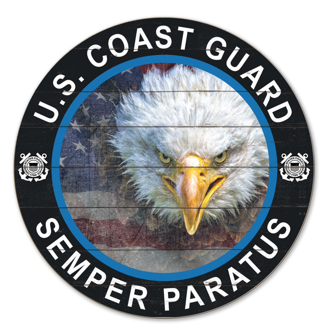 Coast Guard Flag With Eagle Indoor Wood Circle Sign (20x20)