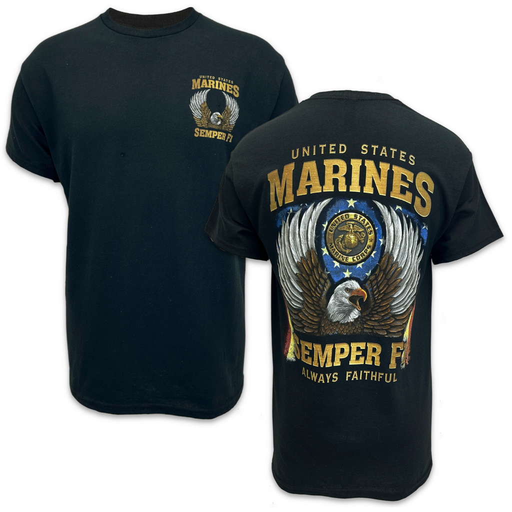 Marines Gold Eagle Semper Fi T-Shirt (Black)