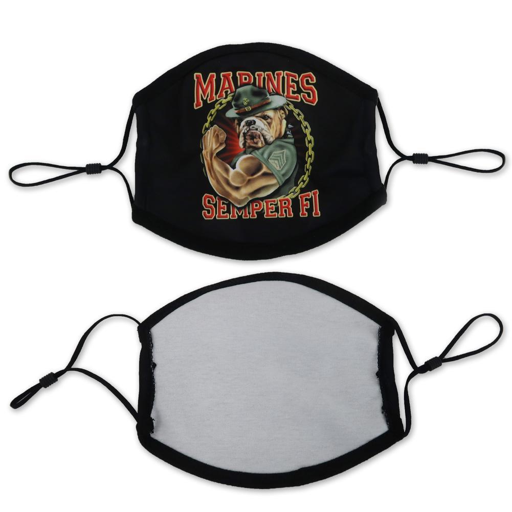 Marines Semper Fi Muscle Bulldog Face Mask (Black)-Single or 3 Pack