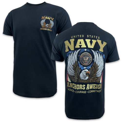 Navy Gold Eagle Anchors Aweigh T-Shirt (Black)