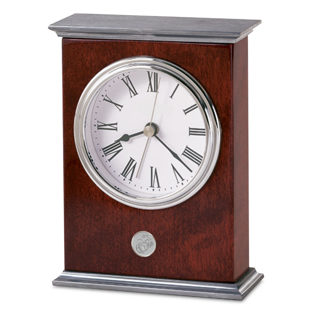 Marines EGA Rosewood Finish Desk Clock (Silver)