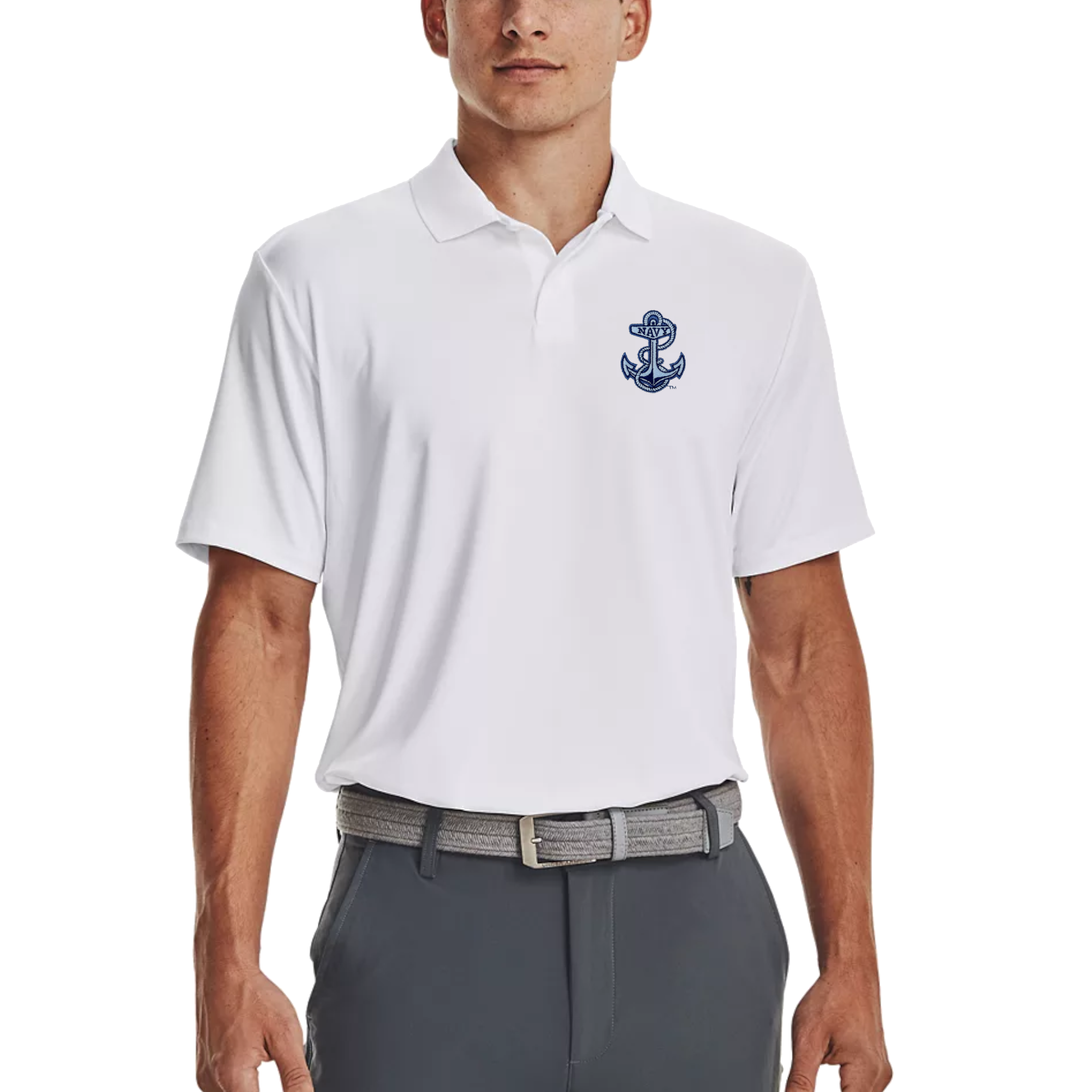 Navy Tonal Anchor Under Armour Performance Polo (White)