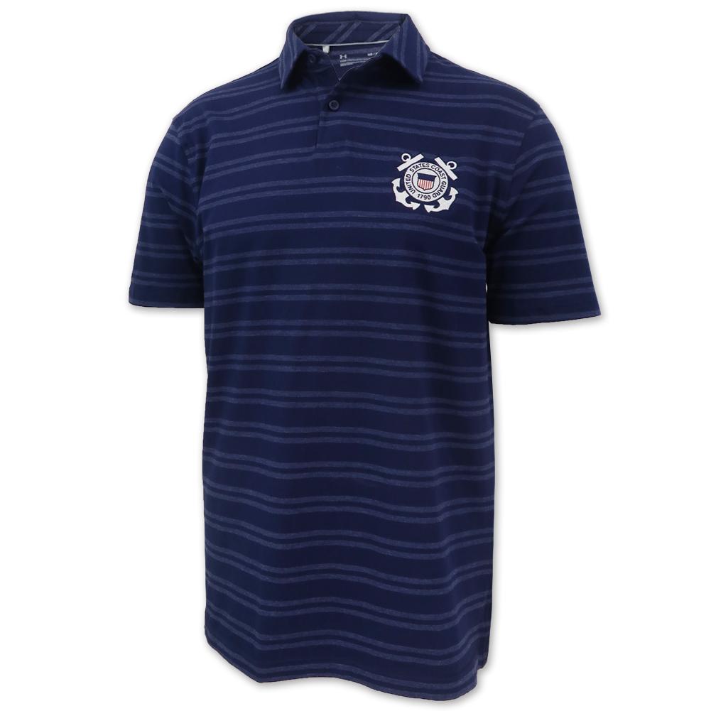 Coast Guard Seal Under Armour Charged Cotton Stripe Polo (Navy)