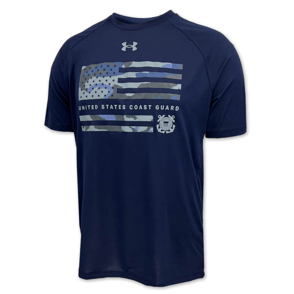 United States Coast Guard Under Armour Camo Flag Tech T-Shirt (Navy)