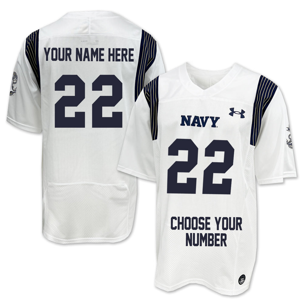 Navy Under Armour Custom Sideline Replica Football Jersey (White)