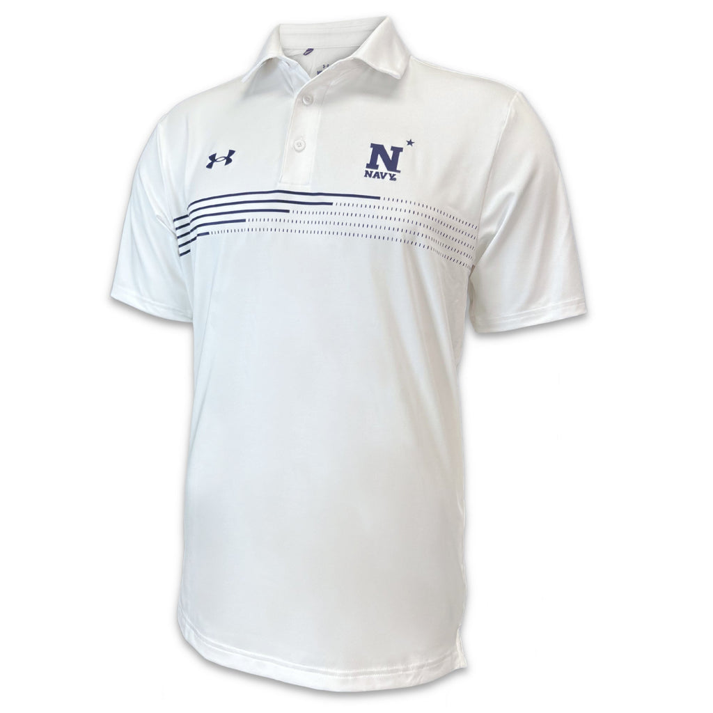 Navy Under Armour N* Sideline Stripe Polo (White)