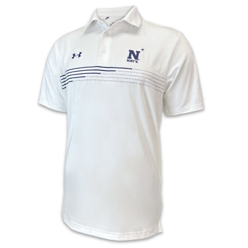 Navy Under Armour N* Sideline Stripe Polo (White)