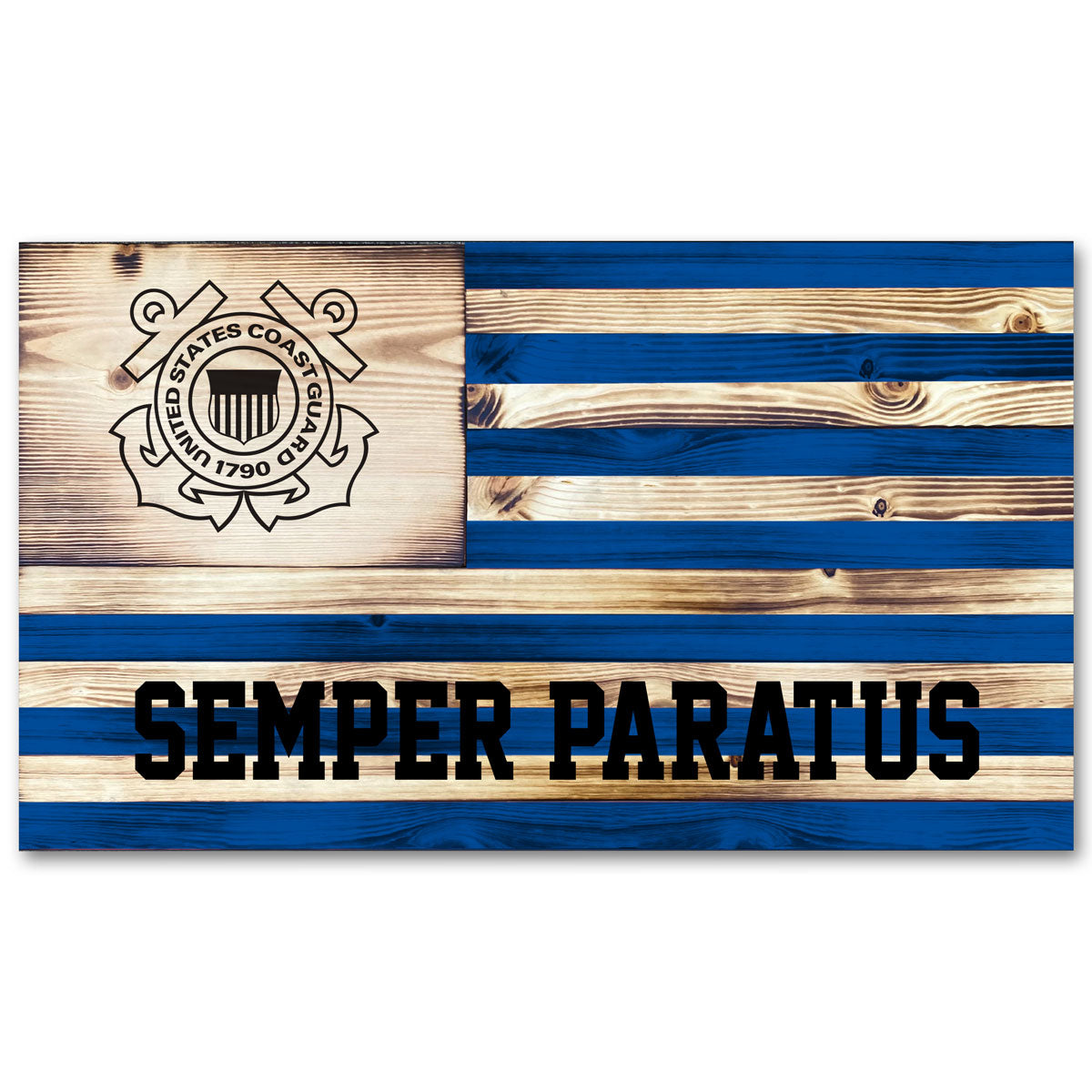 Coast Guard Seal Engraved Wooden Flag