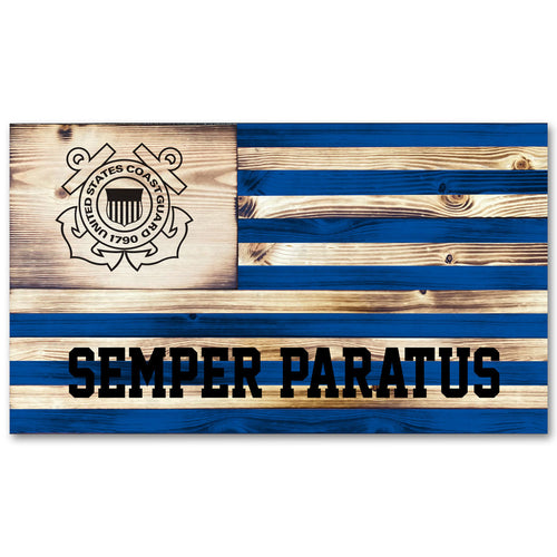 Coast Guard Seal Engraved Wooden Flag