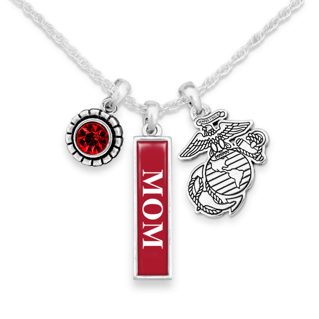 U.S. Marines EGA Triple Charm Vertical Mom Necklace