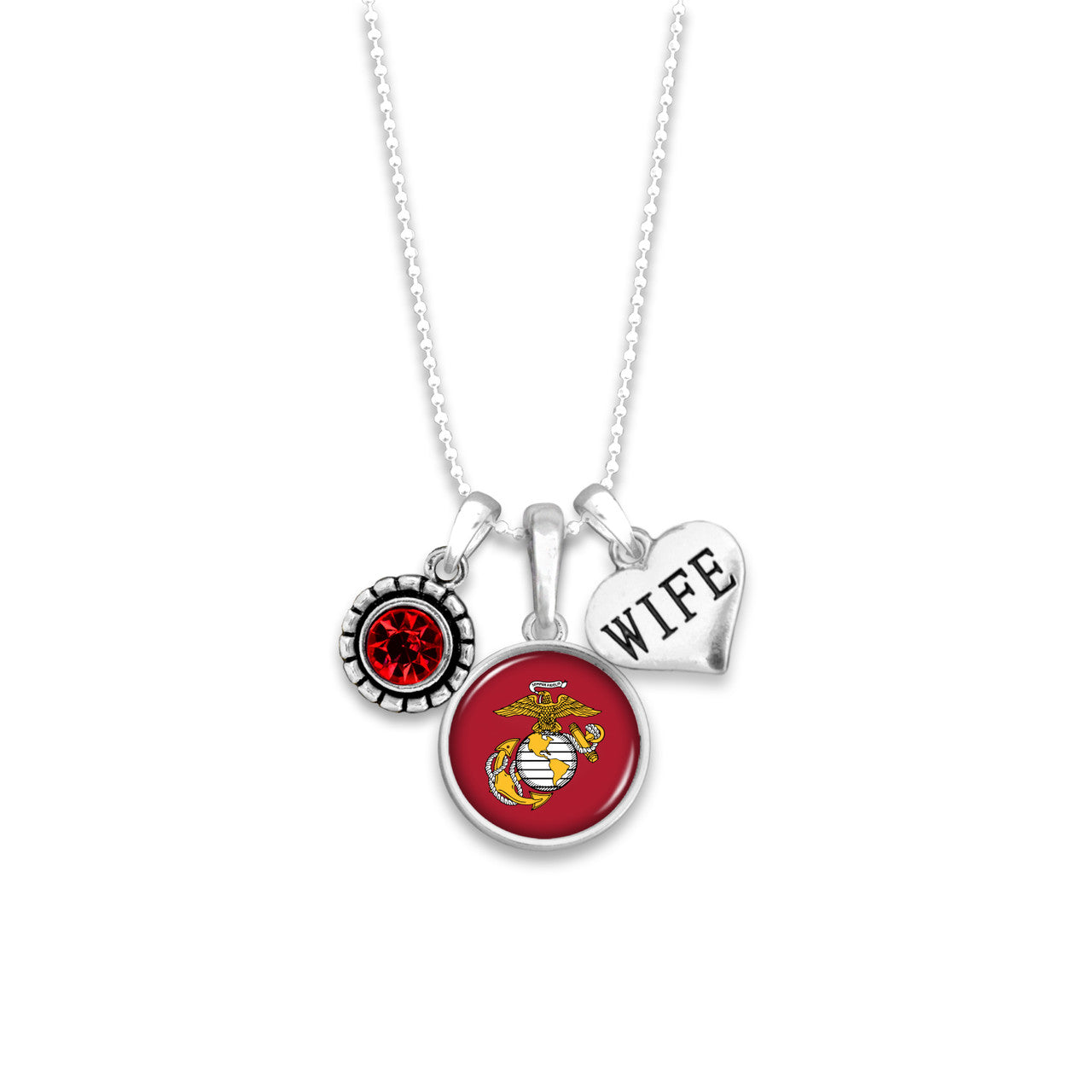 U.S. Marines EGA Triple Charm Wife Necklace