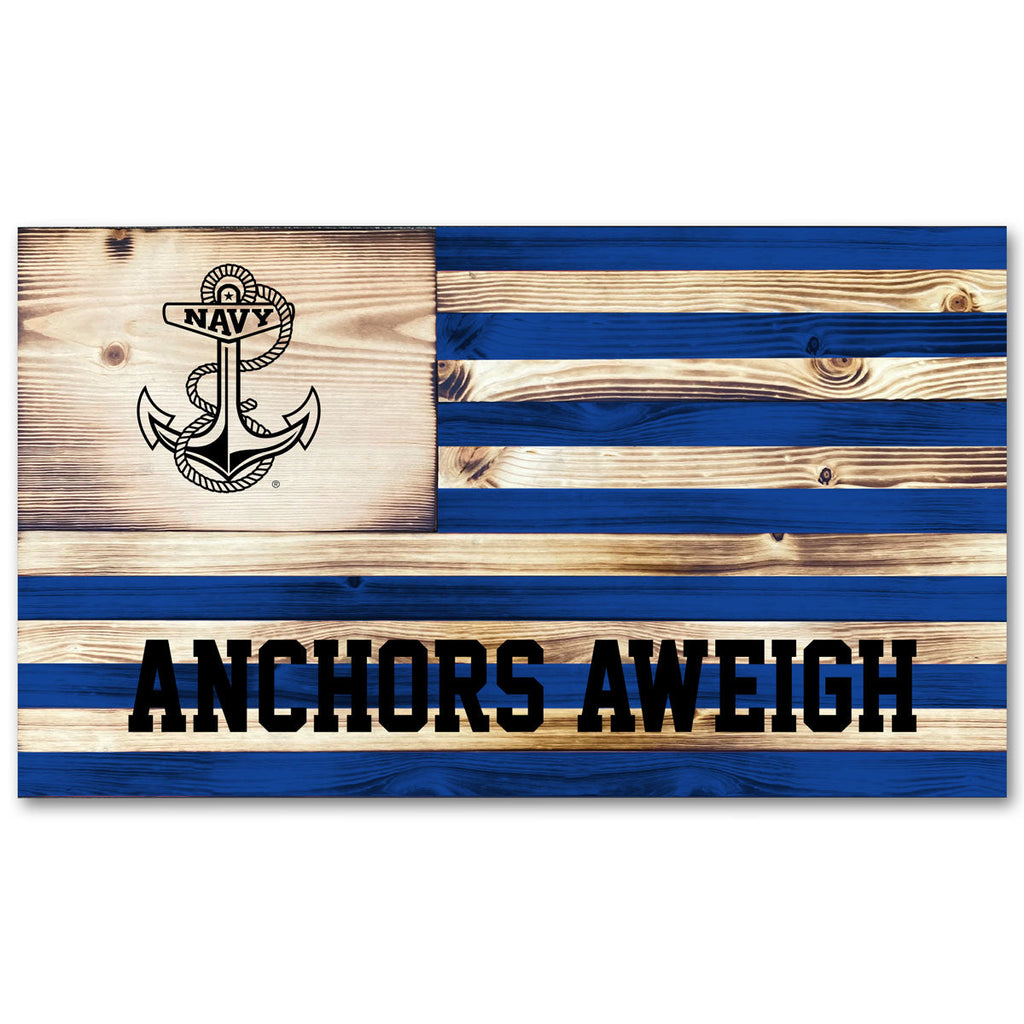 Navy Anchor Engraved Wooden Flag