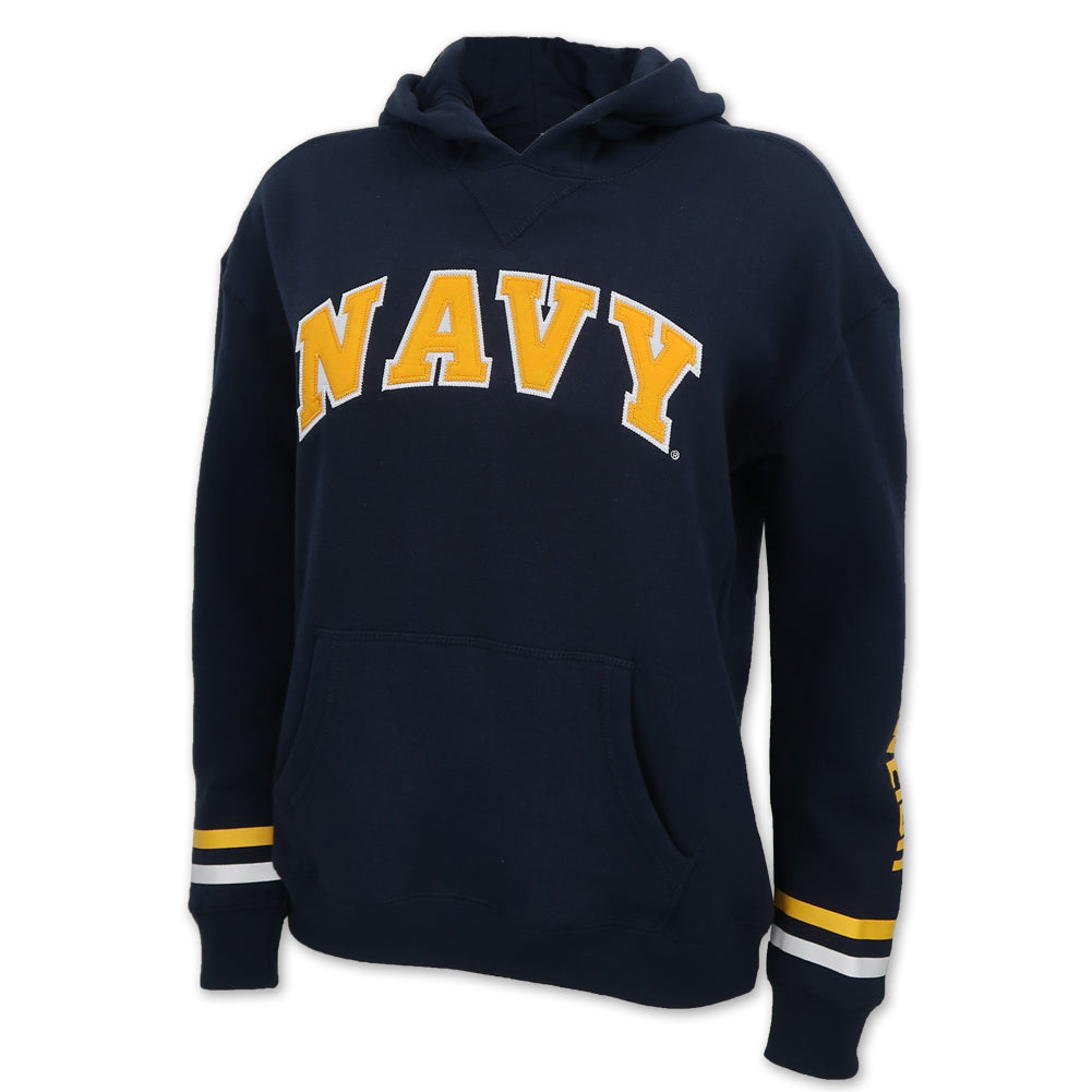 Navy Ladies Tackle Twill Fleece Stripe Hood (Navy)