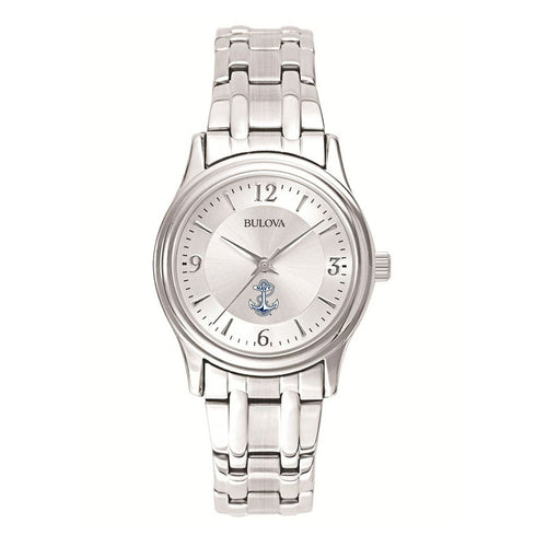 Navy Anchor Ladies Bulova Stainless Steel Bracelet Watch (Silver)