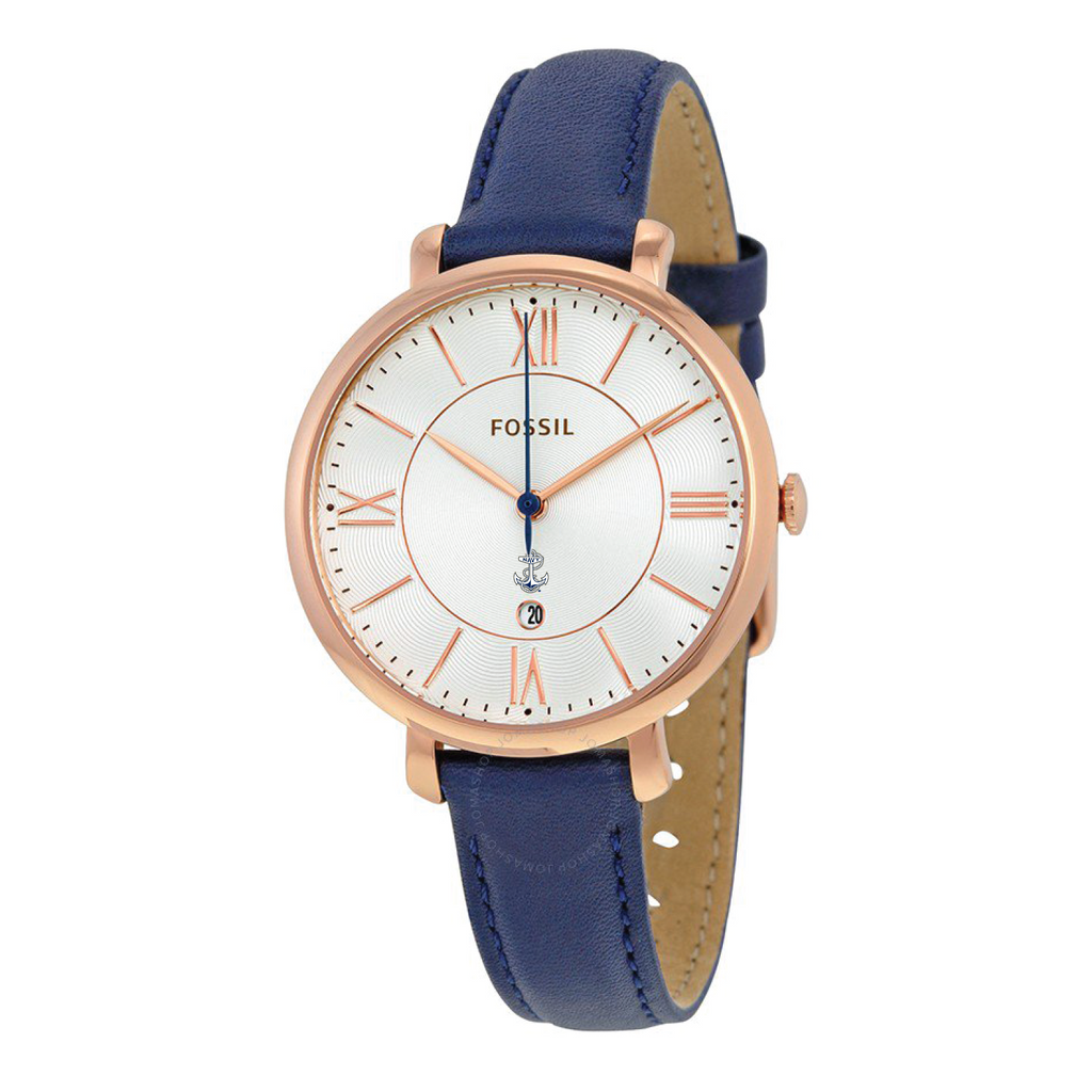 Navy Anchor Ladies Fossil Navy Leather Strap Watch (Navy)