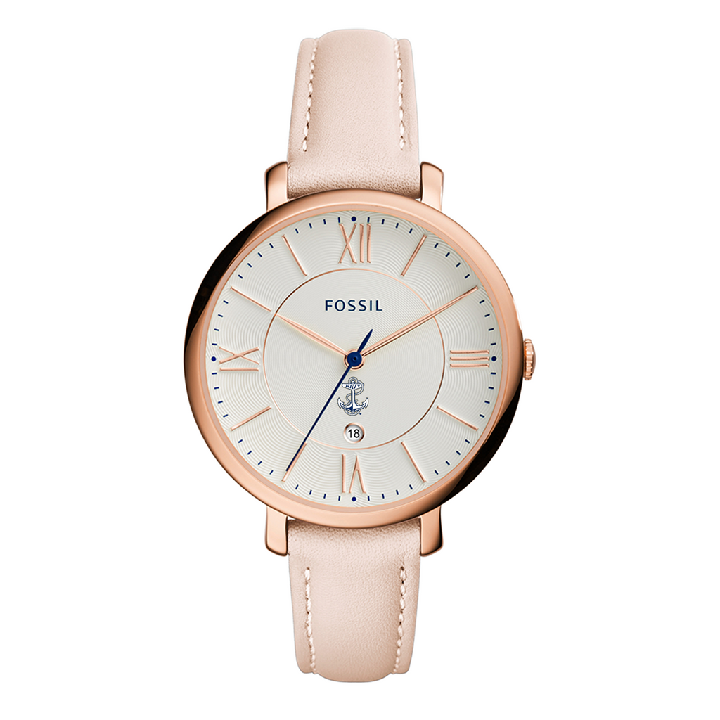 Navy Anchor Ladies Fossil Blush Leather Strap Watch (Blush)