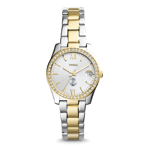 Navy Anchor Ladies Fossil Two-Tone Steel Bracelet Strap Watch (Silver/Gold)