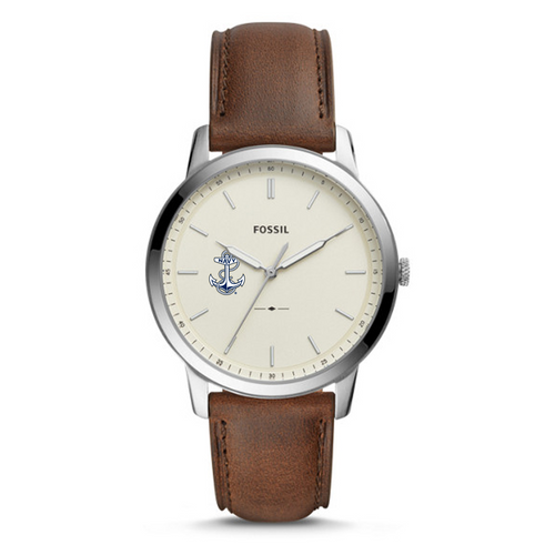 Navy Anchor Men's Fossil Leather Strap Watch (Brown)