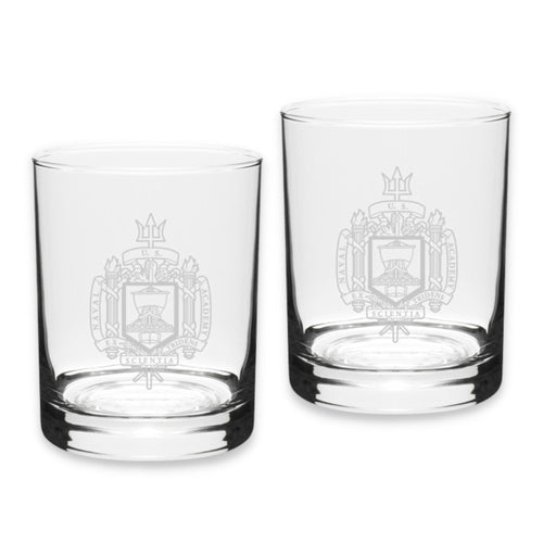 Naval Academy 14oz Deep Etched Double Old Fashion Glasses (Clear)