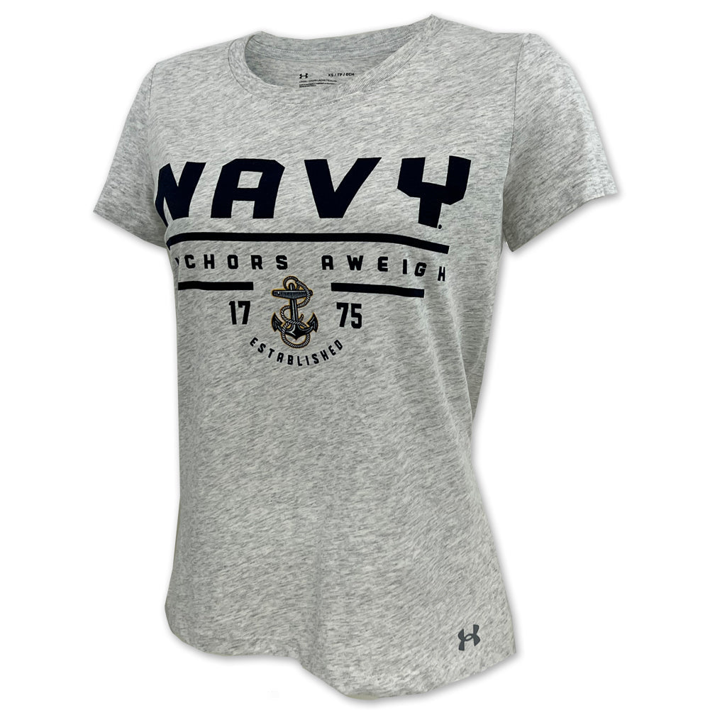 Navy Ladies Under Armour Anchors Aweigh T-Shirt (Silver Heather)