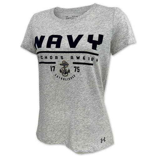 Navy Ladies Under Armour Anchors Aweigh T-Shirt (Silver Heather)