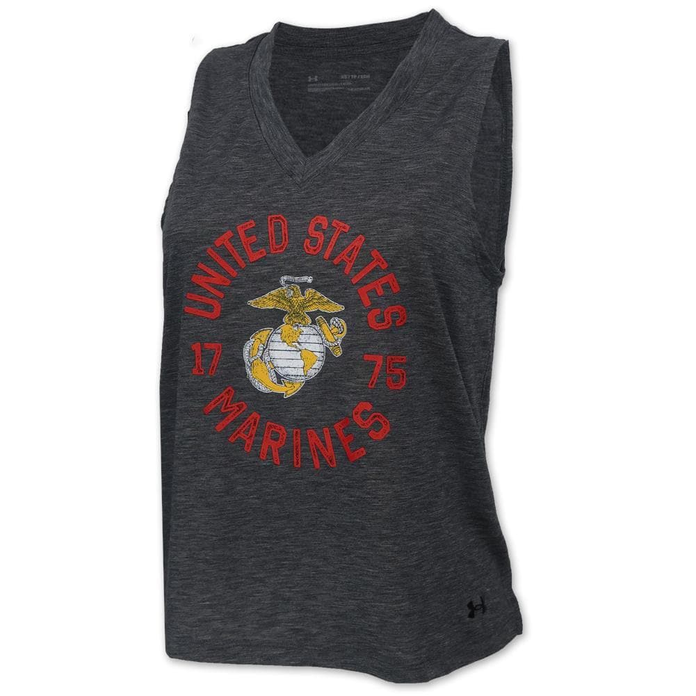 Marines Ladies Under Armour Breezy V-Neck Tank (Heather Black)