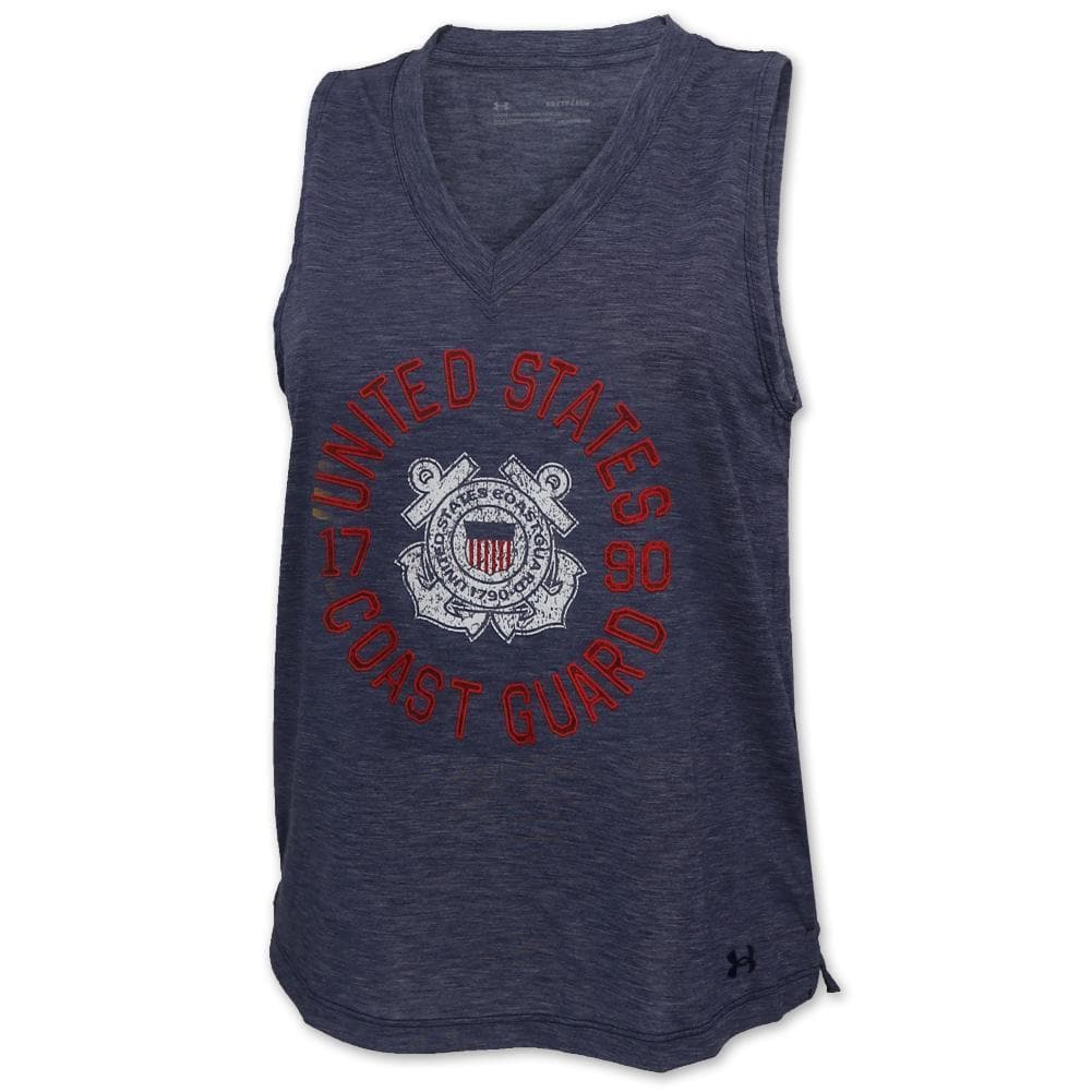 Coast Guard Ladies Under Armour Breezy V-Neck Tank (Navy)