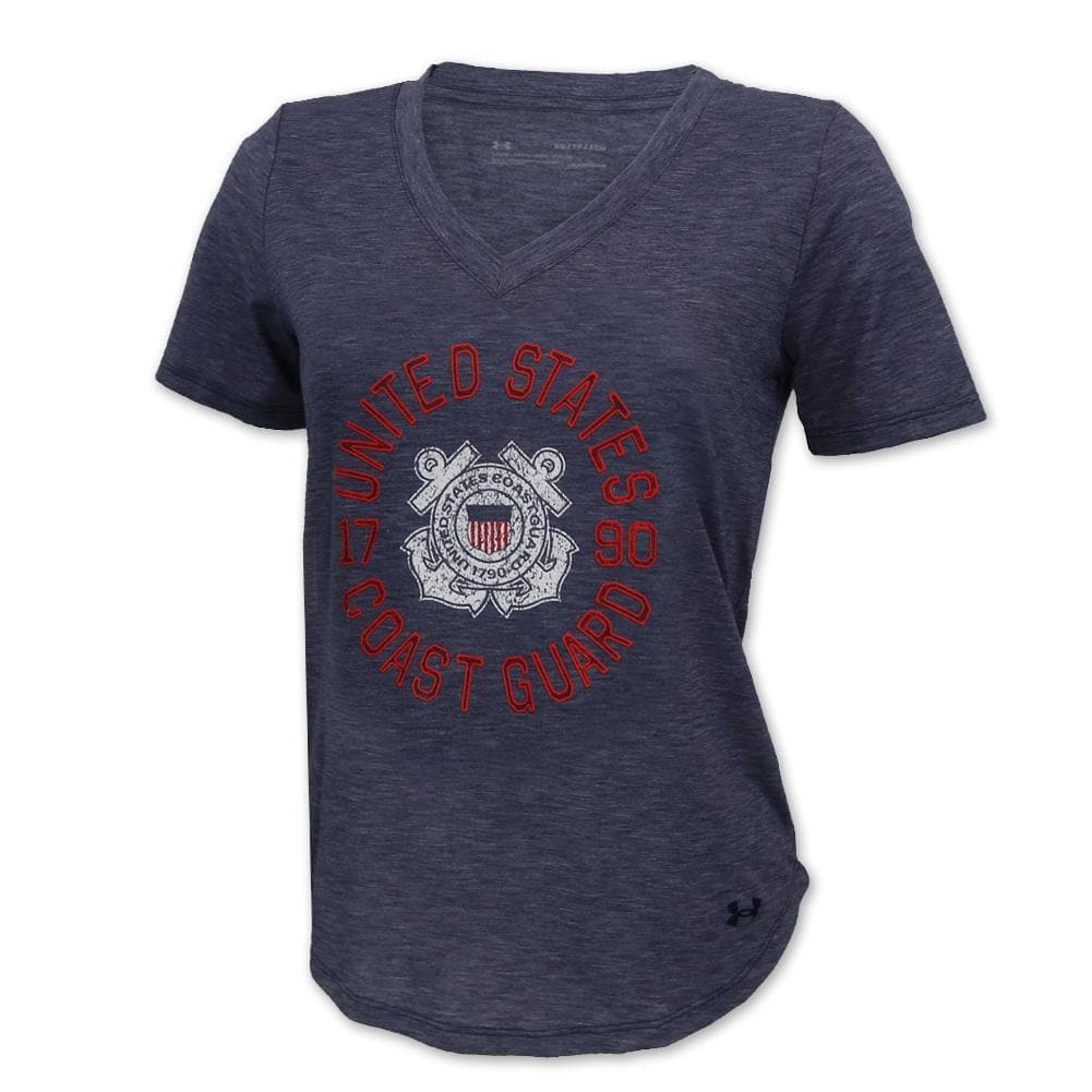 Coast Guard Ladies Under Armour Breezy V-Neck T-Shirt (Navy)