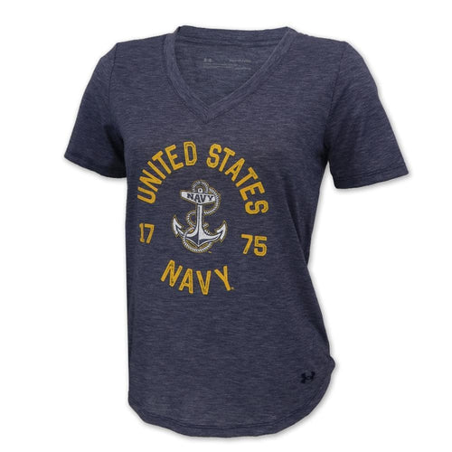 Navy Ladies Under Armour Breezy V-Neck T-Shirt (Navy)