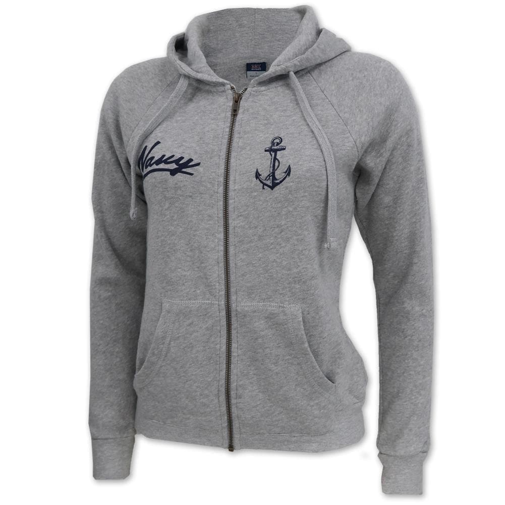 Navy Ladies Angel Fleece Full Zip Hood (Heather Grey)