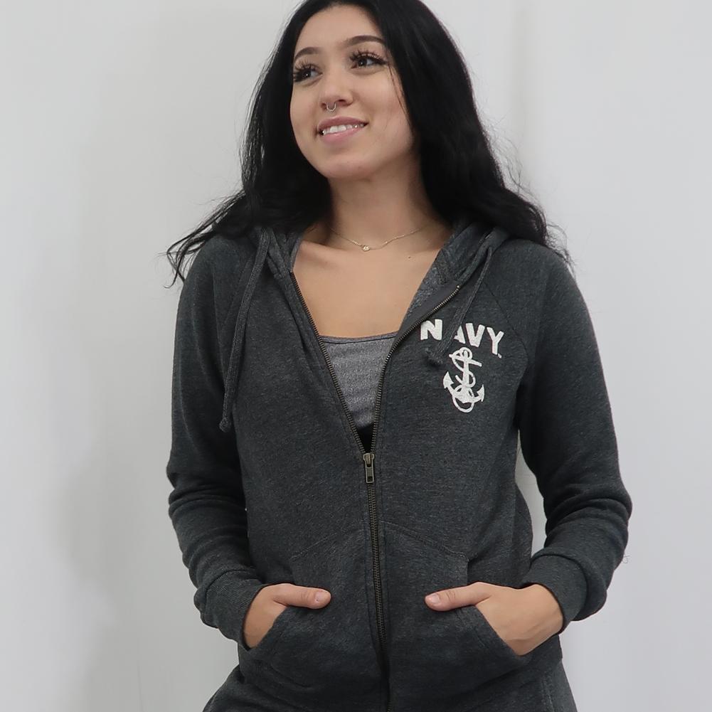 Navy Ladies Angel Fleece Full Zip Hoodie (Charcoal)