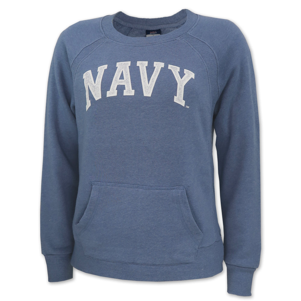 Navy Ladies Michaela Angel Fleece Crewneck (Stonewash)