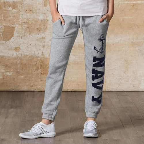 Navy Ladies Angel Fleece Sweatpants (Heather Grey)