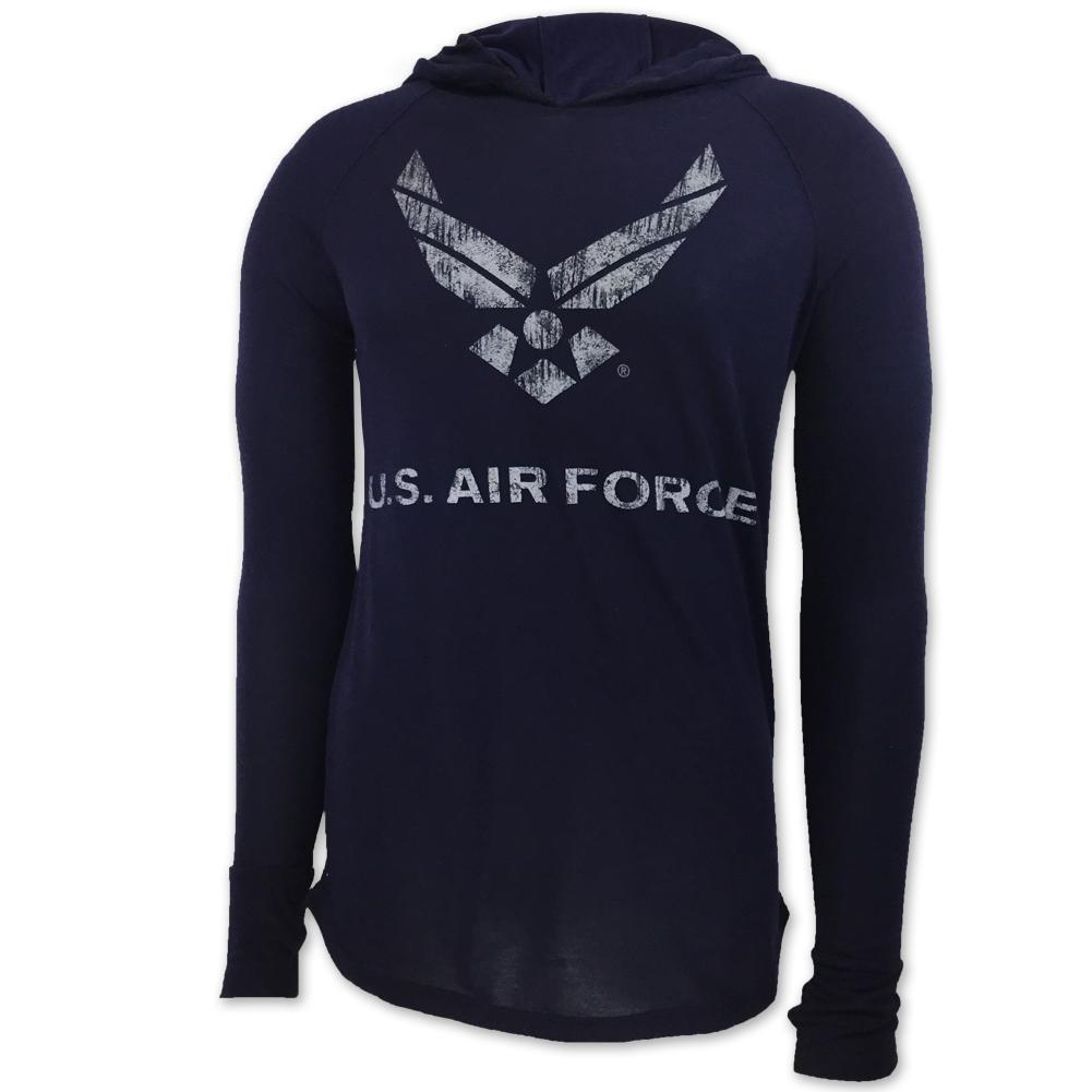 AIR FORCE DISTRESSED WINGS LONG SLEEVE HOODIE T (NAVY)