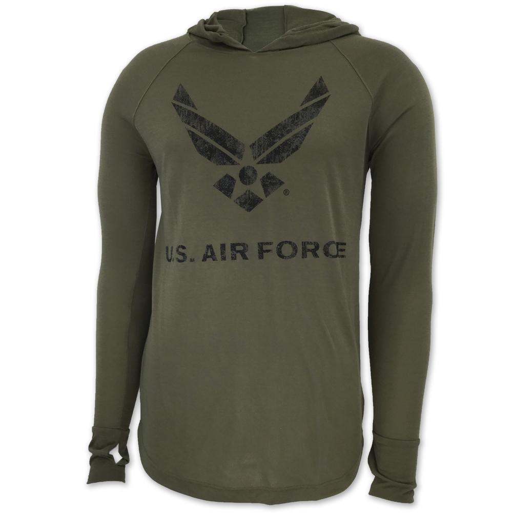 AIR FORCE DISTRESSED WINGS LONG SLEEVE HOODIE T (OLIVE)