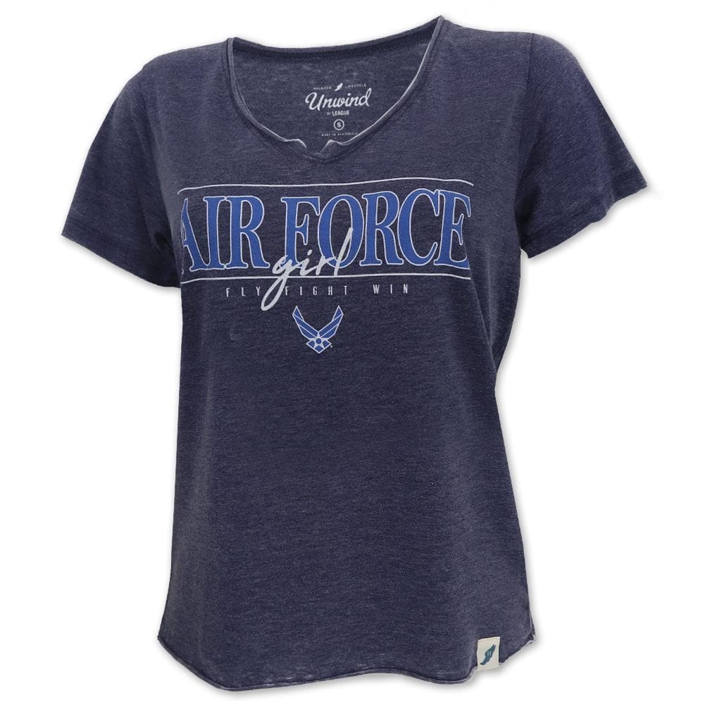 AIR FORCE GIRL LADIES LOOSE FIT V-NECK T-SHIRT (NAVY)