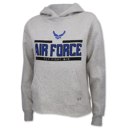 AIR FORCE LADIES UNDER ARMOUR WINGS LOGO ALL DAY FLEECE HOOD (GREY) 1