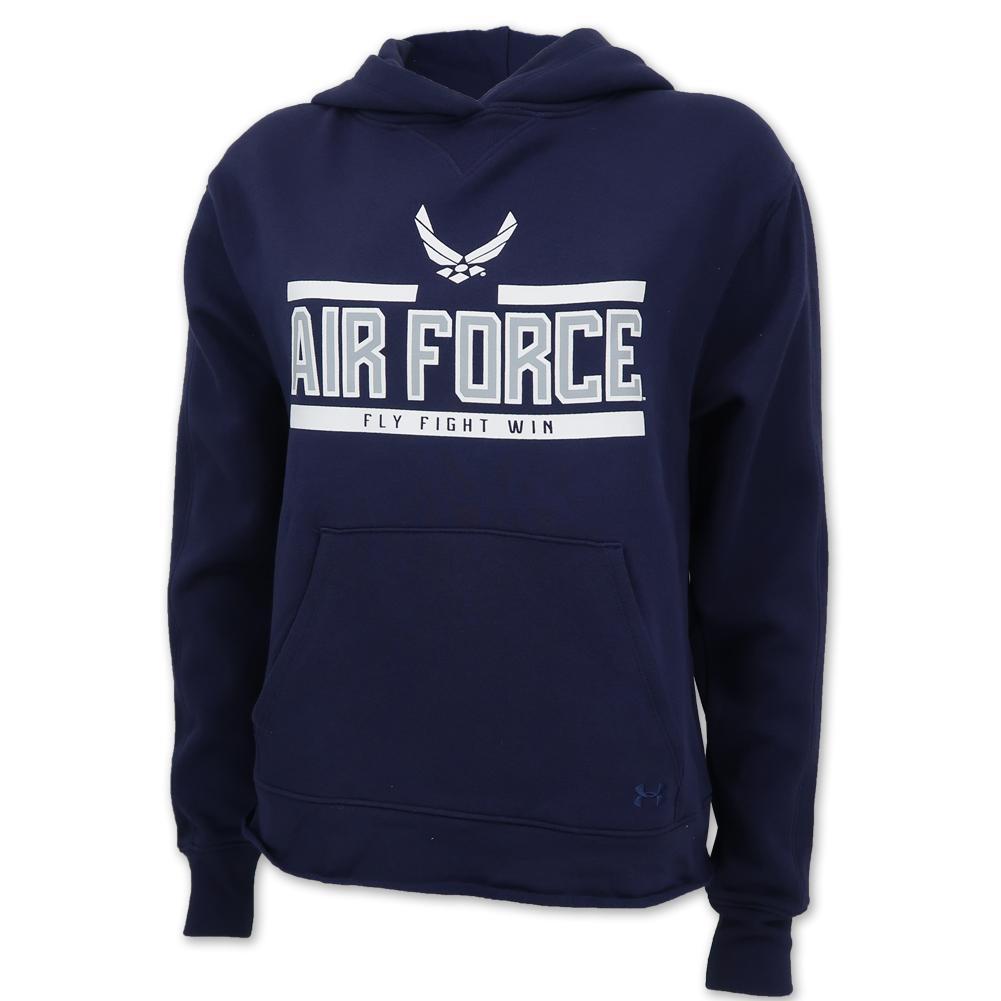 AIR FORCE LADIES UNDER ARMOUR WINGS LOGO ALL DAY FLEECE HOOD (NAVY) 1