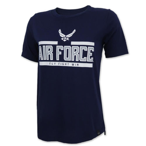 AIR FORCE LADIES UNDER ARMOUR WINGS LOGO PERFORMANCE COTTON T-SHIRT (NAVY) 1