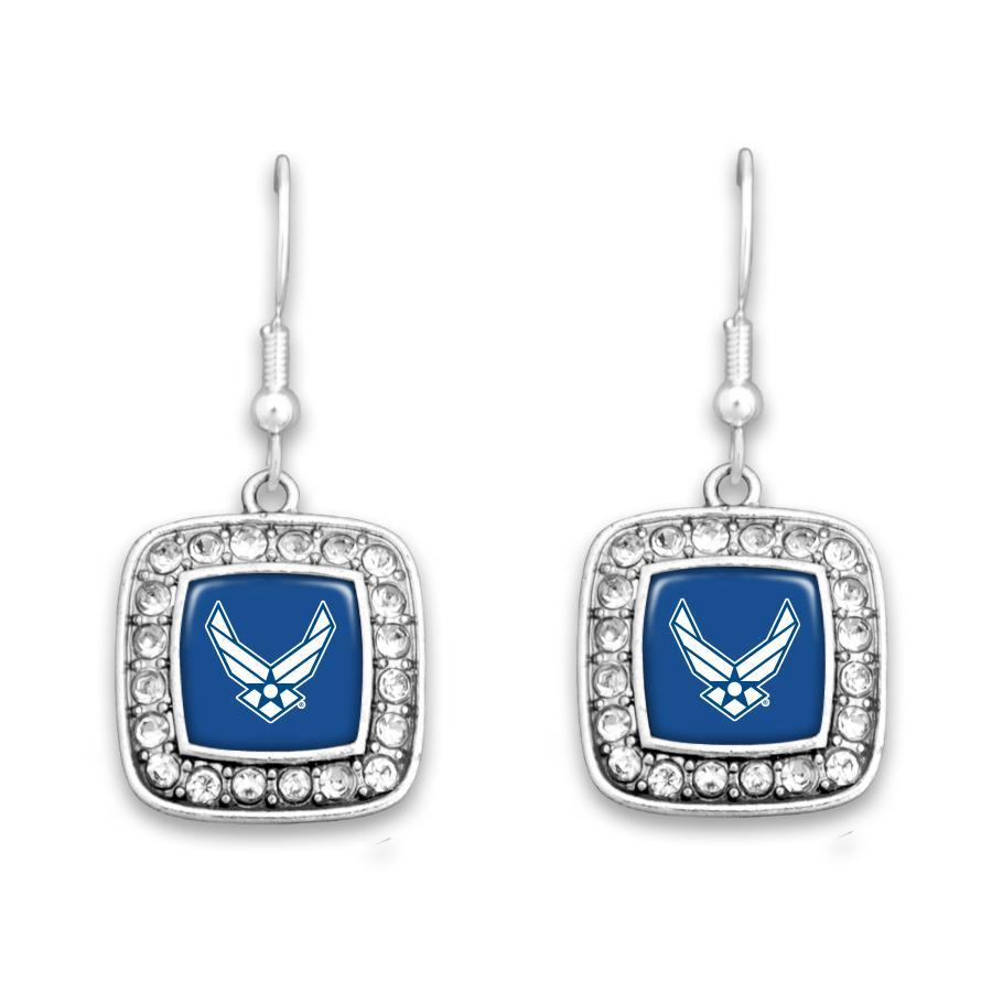 AIR FORCE WINGS CRYSTAL SQUARE EARRINGS 1