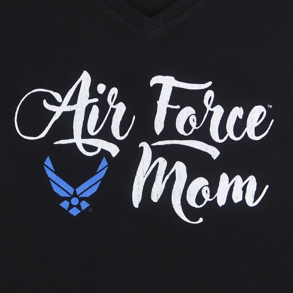 AIR FORCE WINGS LADIES MOM SCRIPT V-NECK T-SHIRT (BLACK) 2